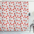 thumbnail image 1 of Doodle Shower Curtain, Pattern with Leaves Happy Birds and Pears, Fabric Bathroom Set with Hooks, 69W X 84L Inches Extra Long, Pale Blue Grey Vermilion Salmon Charcoal Grey, by Ambesonne, 1 of 3