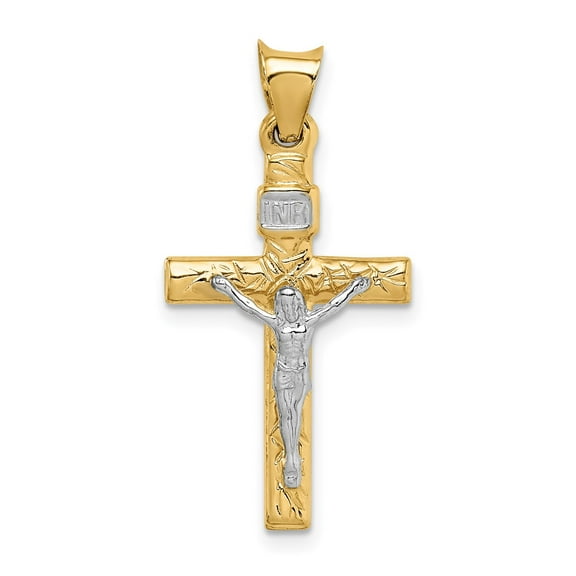 Real 14K Two Tone Gold Crucifix Cross Pendant Necklace for Men and Women Religious Christian Faith Jewelry in Yellow and White Gold Spiritual Fine Accessory