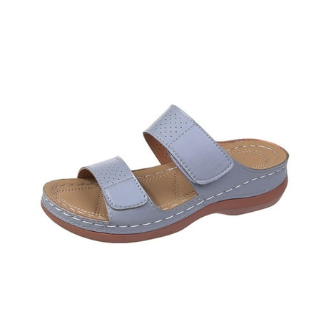 

Dvkptbk Slippers Women s Vintage Cutout Wedge Heel Open Toe Roman Sandals Slippers Gray 38