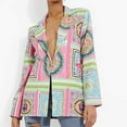 thumbnail image 3 of Blazer Décontracté pour Femmes Mi-Long Blouse à Simple Boutonnage Col en V Veste de Loisirs Imprimée Mode Cardigan Ajusté, 3 of 7
