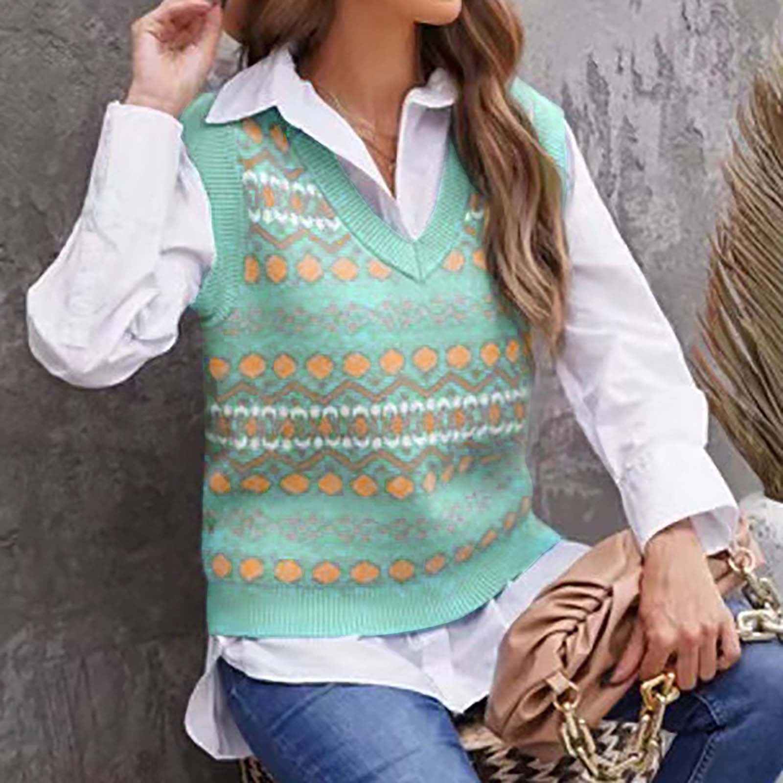 AXXD Sweater Vest Women Slim Floral Sleeveless VNeck Fall&Winter Daily