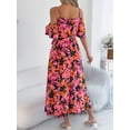 thumbnail image 2 of Women's Printed Cold Shoulder Midi Cami Dress with Tie Front and Front Slit for Summer Party Look 100% Polyester Fabric, 2 of 14