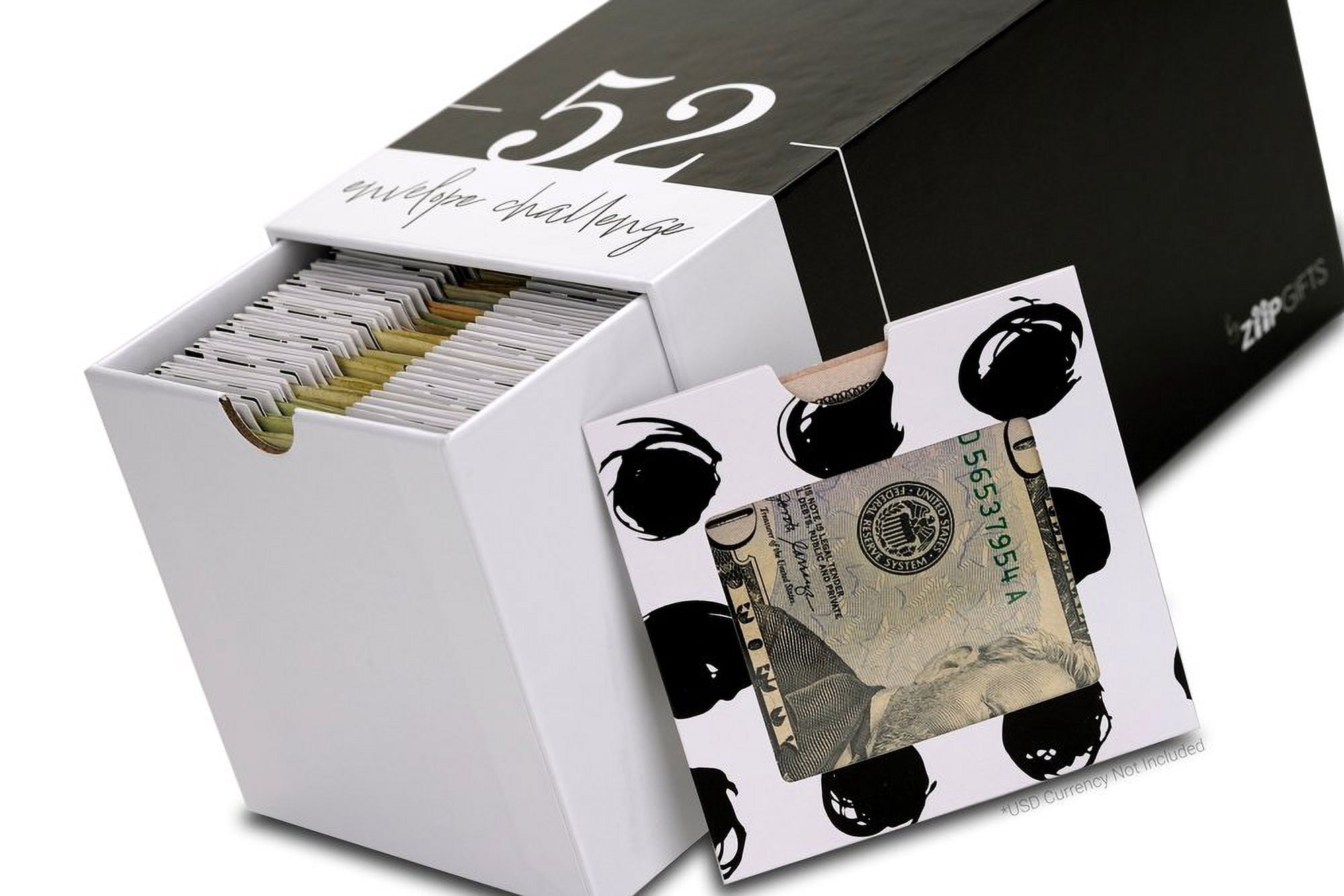 ZipGifts 52 Envelope $1,378 Money Saving Challenge Kit | 56 Premium Card Stock Cash Stuffing Envelopes w/Clear Plastic Windows, $ Stickers, 3 Goal/Mark-off Sheets, & Drawer Box (Dots & Lines)