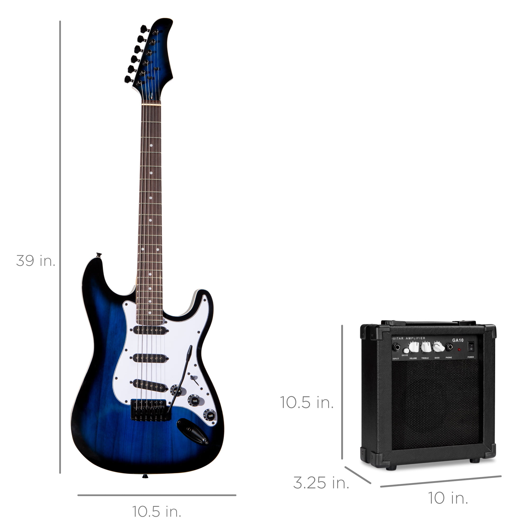 Picks Tremolo Bar Strings Bag Digital Tuner Cable-Blue Sun MGROLX 22 Fret Electric Guitar 39 Inch Full Size Beginner Kit For Starter Whit 20W Amp Strap 