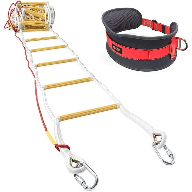 ISOP Rope Ladder Fire Escape 3-4 Story Homes | Rapid Deployment Safety Rope Ladder | Rescue Rope Ladder with Safety Cord | Climbing Ladder 10m / 32 ft