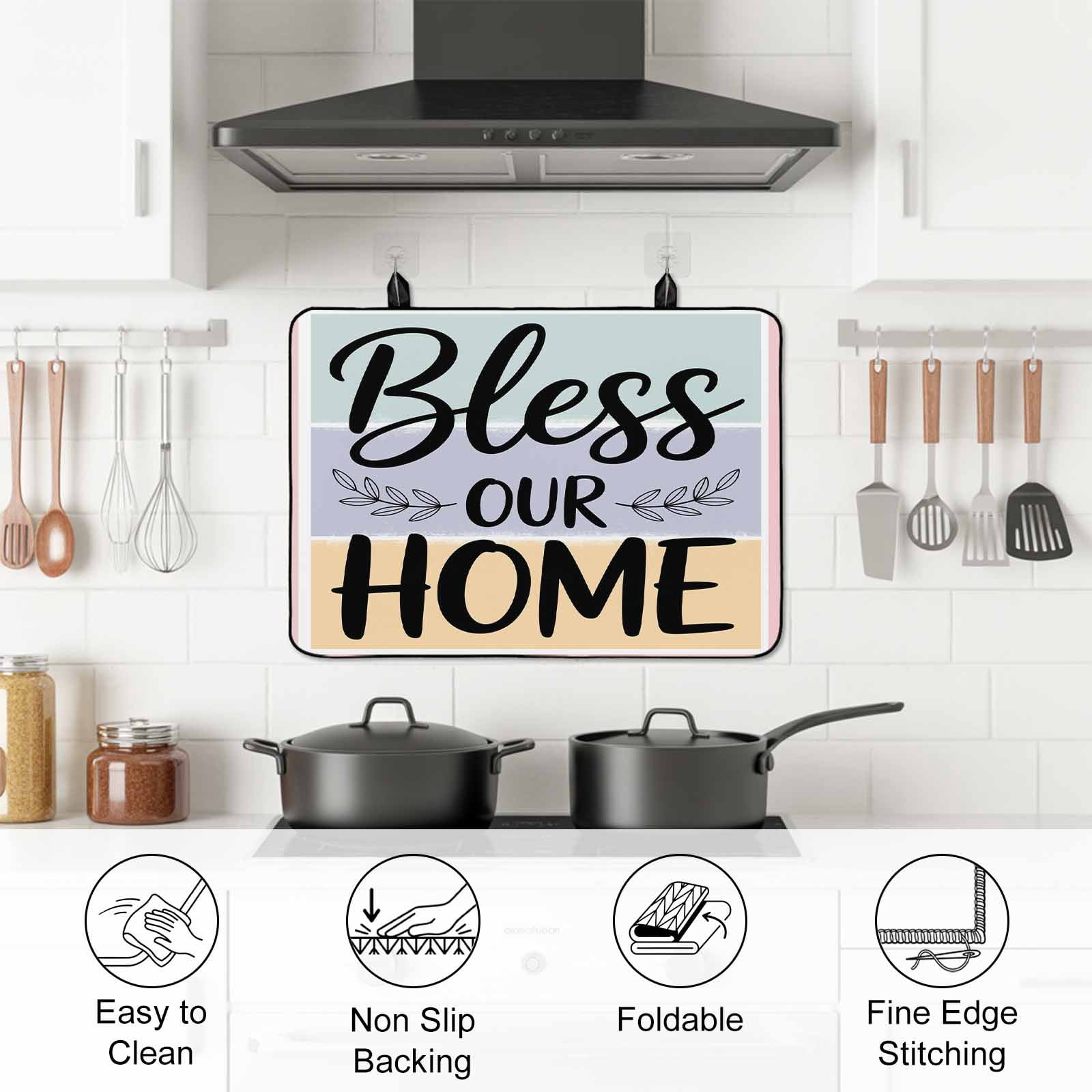 Bless Our Home Stove Top Cover for Electric Stove, Heat-proof & Non Slip Glass Top Stove Cover Protector, Wheat Color Black Stripes Aesthetic Kitchen Flat Cooktop Rubber Mat 24x21 Inches