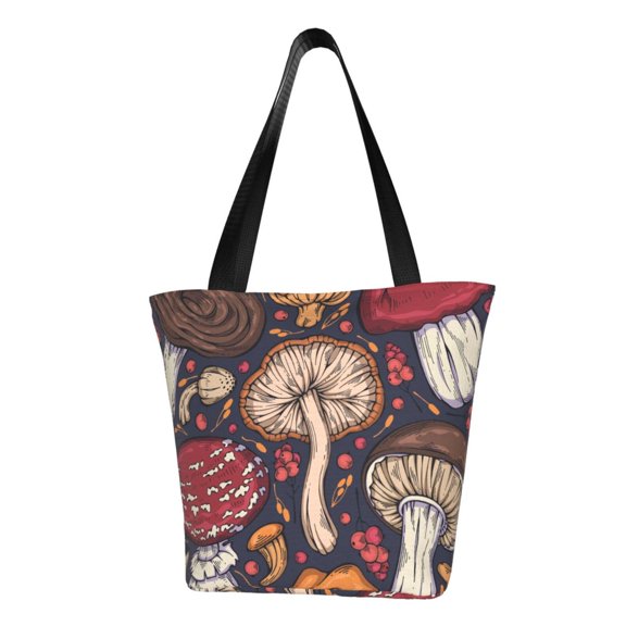 Kll Tote Bag For Women Forest Wild Mushroom Print Shopping Grocery Reusable Bags For Office School Shopping Travel