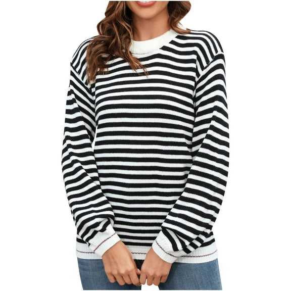 LbsKUS Reduced,Striped Sweatshirts for Women Fashion Trendy Colorblock Cute Sweater Womens Pull Over Sweaters Casual Tunic Tops(Black,Large)