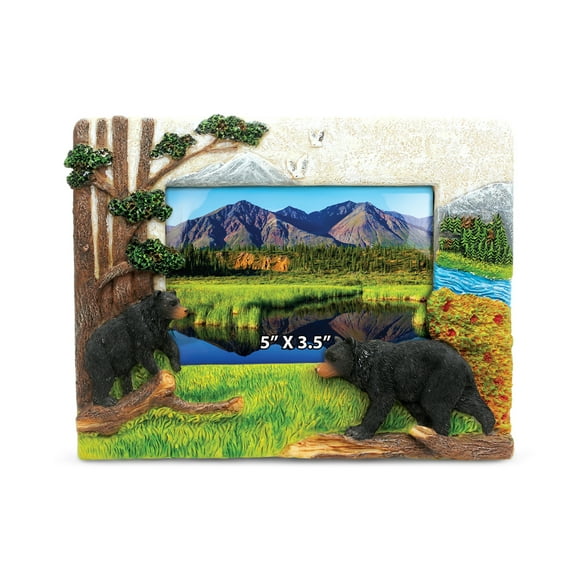 CoTa Global Black Bear 5" x 3.5" Photo Frame Handcrafted Resin Picture Holder w/ Easel Back Animal in Forest Novelty Jungle Theme Frame Bright & Unique Polyresin Wall & Desk Wild Life Decorative Frame