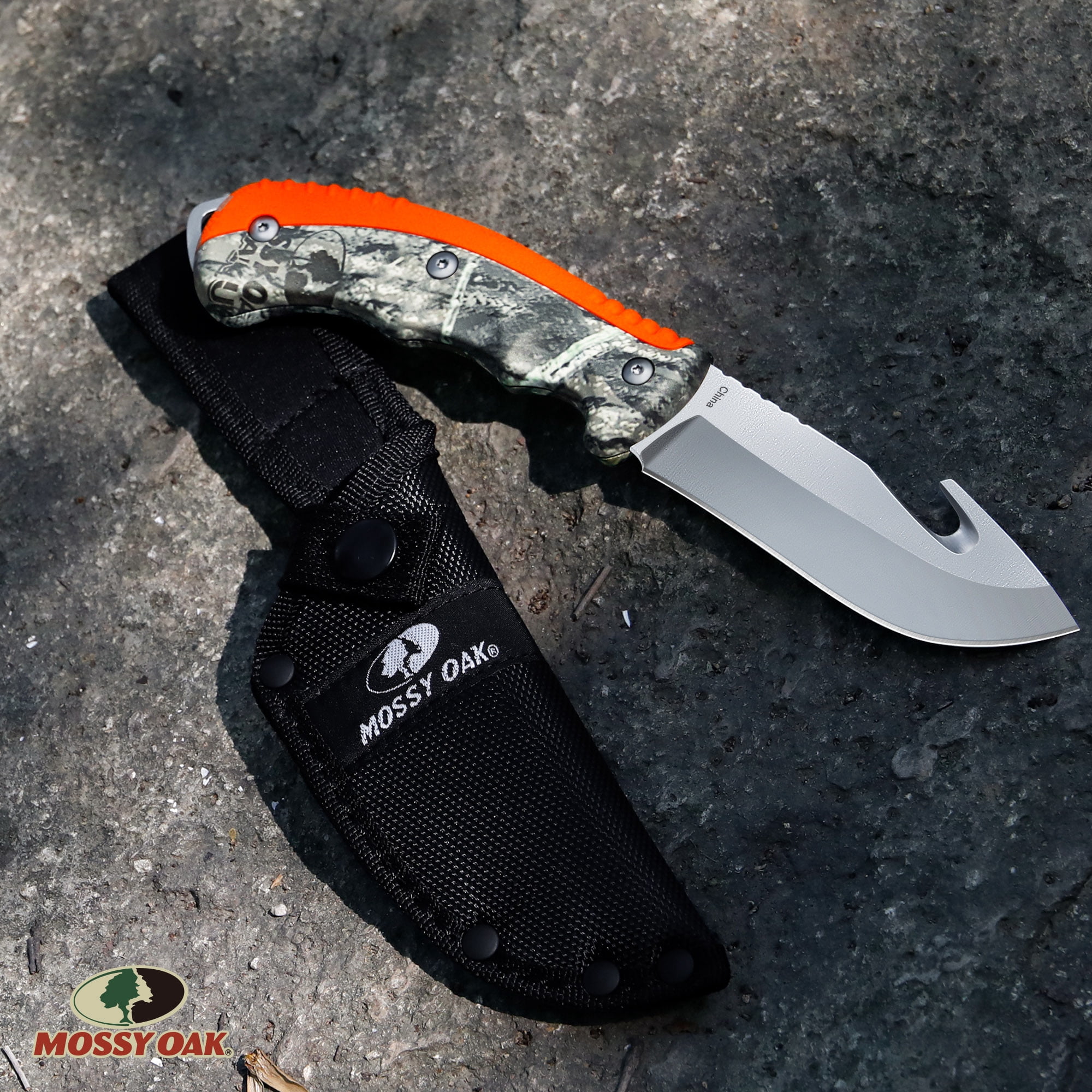 Mossy Oak 9 inch Gut Hook Fixed Blade Knife with Sheath Stainless