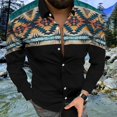 thumbnail image 1 of Camisas de moda social para hombres camisas casuales con cuello vuelto blusas de manga larga con estampado étnico azteca, 1 of 6