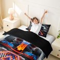 thumbnail image 3 of Castle Fairy Neon Race Car Twin Bedding for Boys, Checkered Flag A Duvet Cover Set for Bedroom, Red Blue Black,Black Reversible,2pcs,No Comforter, 3 of 6