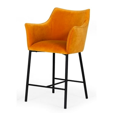 Modrest Exodus 25.6" Modern Velvet & Cast Iron Bar Stool in Orange/Black