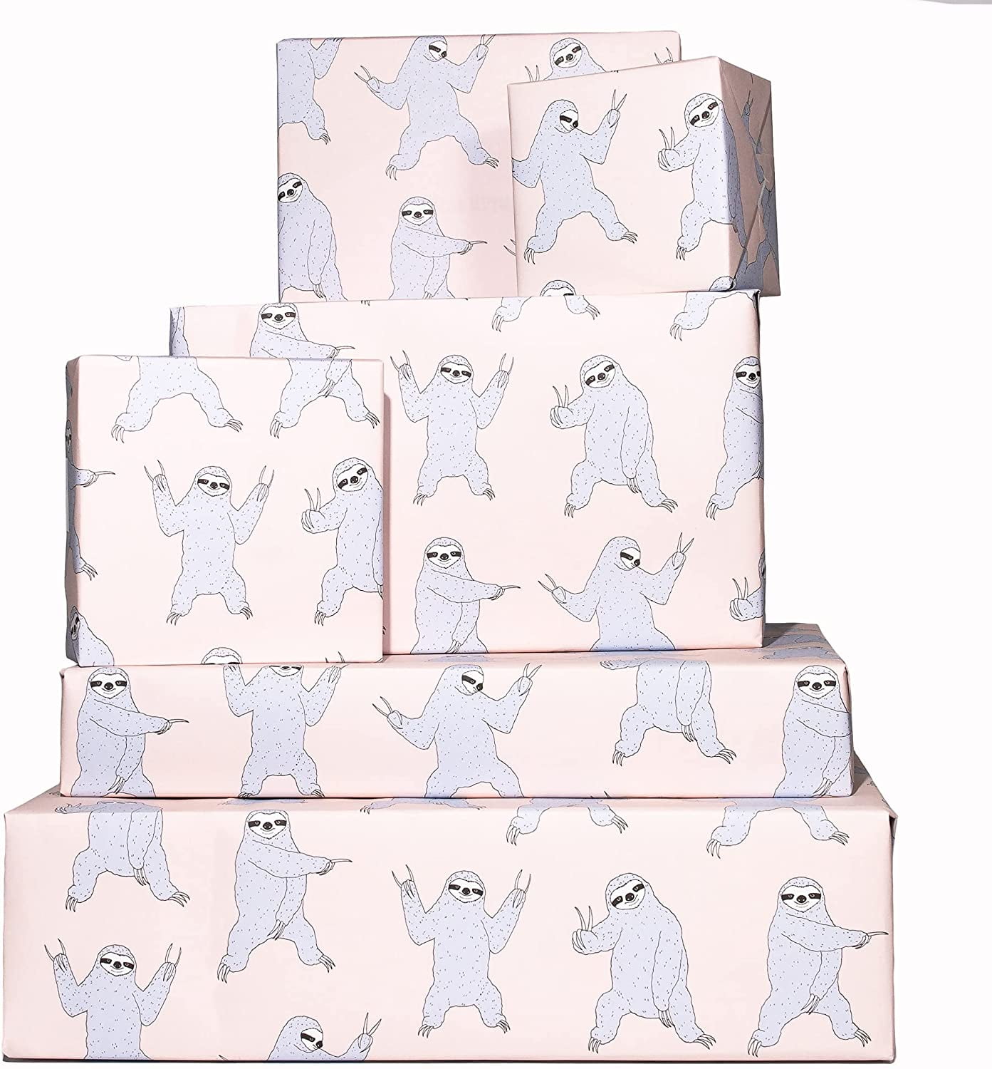 Cool Wrapping Paper for Boys Dancing Sloths Blue 6 Gift Wrap Sheets Men Women Girls