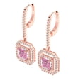 thumbnail image 2 of 2.8174 ct Lever-Back Drop Dangle Earrings for Women | 5.5mm Princess Cut Simulated Pink Diamond | 18K Rose Gold, 2 of 5