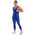thumbnail image 5 of Lencería Sexy para hombre, medias brillantes con abertura en la entrepierna, monos ajustados, mono elástico de Color sólido con cuello en U, ropa de dormir sin mangas, 5 of 5