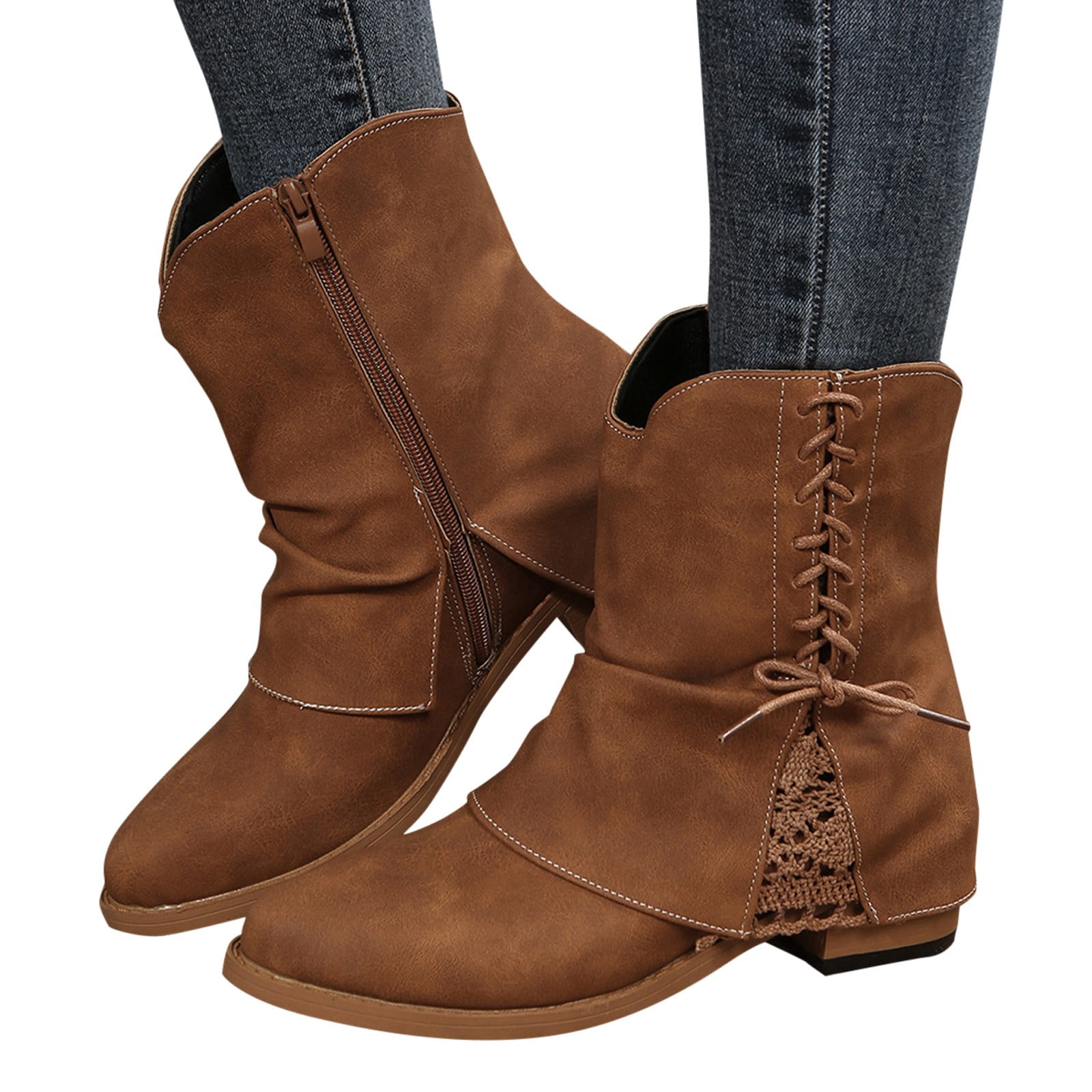 Brown Greased Leather Women's Ankle Boot with Laces