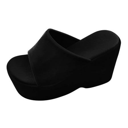 OJSFQUFP Womens Comfort Sandals Ladies Fashion Solid Color Leather Open Toe Square Head Flat Casual Slipper Soft Sole Outdoor Beach Shoes Trendy Slippers Black 35