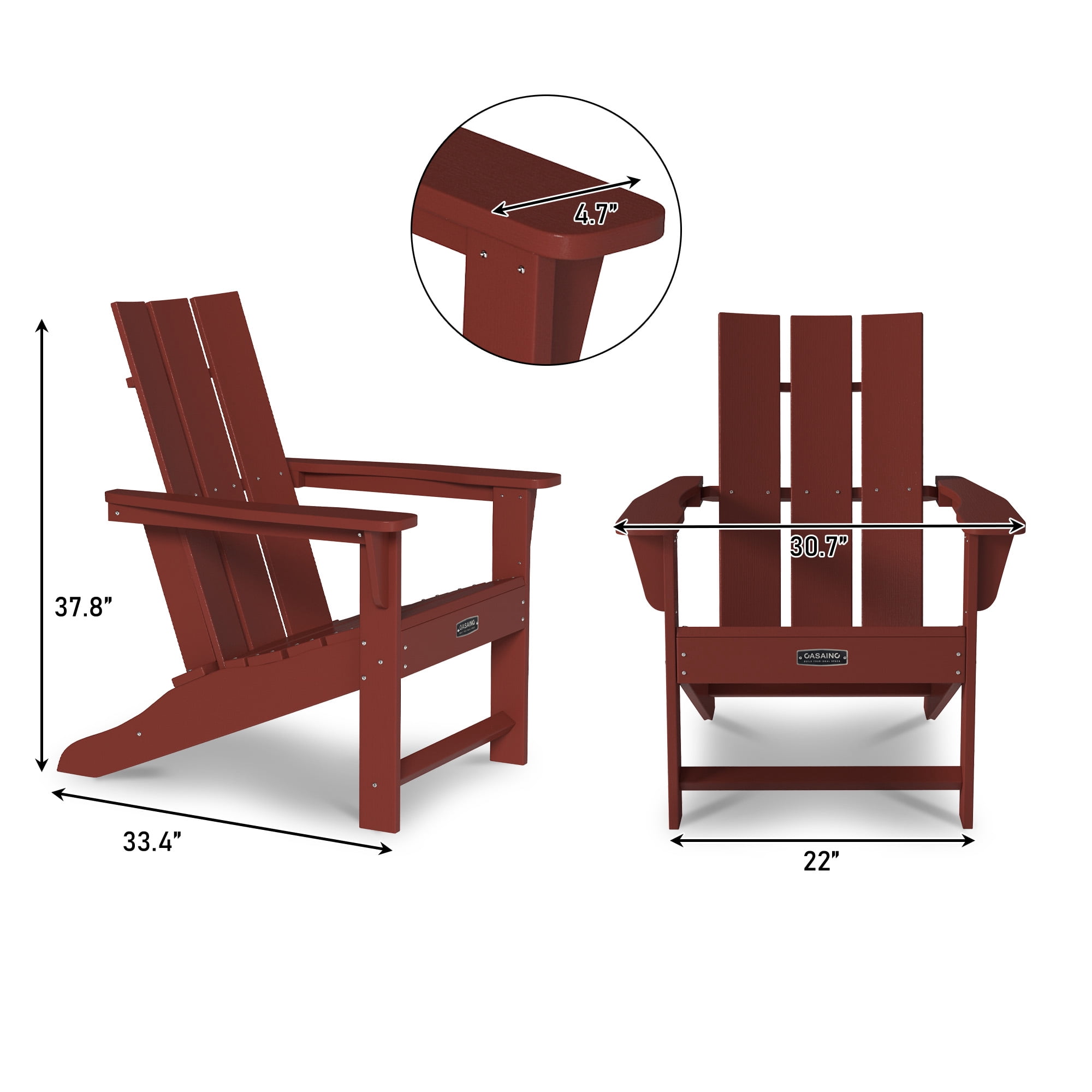 CASAINC Modern Red 3-Pack 4.7 inch W Arm Outdoor Patio Folding Wood Adirondack Chair