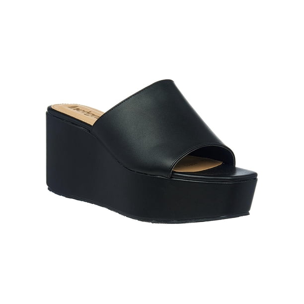 Sandalias Para Mujer Slides Con Plataforma Tipo Piel Negro negro 27 Incógnita 040D1W