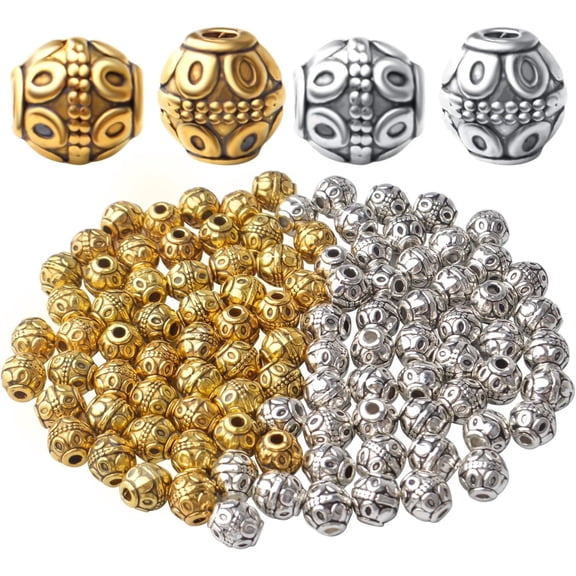 100pcs 8mm Tibetan Alloy Beads Spacers European Style Bicone Beads Oval Loose Spacers Jewelry Bead Charms DIY for Necklace Earring Bracelet Jewelry Making Supplies