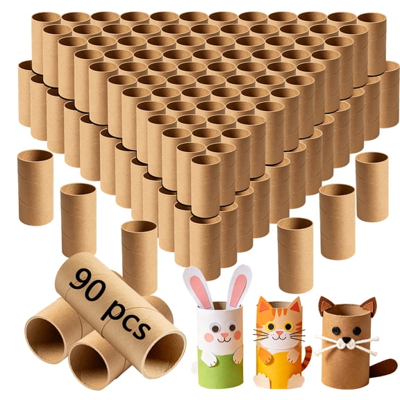 Yalumo 90 PCS Cardboard Tubes for Craft, 3 Sizes Brown Thick and Sturdy Toilet Paper Rolls for Crafts, Paper Towel Tubes Classroom Family Handmade DIY Projects (1.5", 1.6", 1.7")