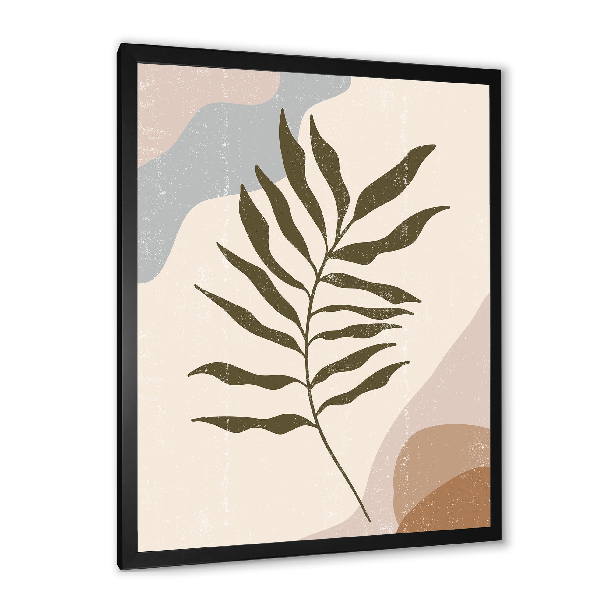 Designart 'Abstract Botanical Minimalist Leaf In Earth Tones I' Modern Framed Art Print