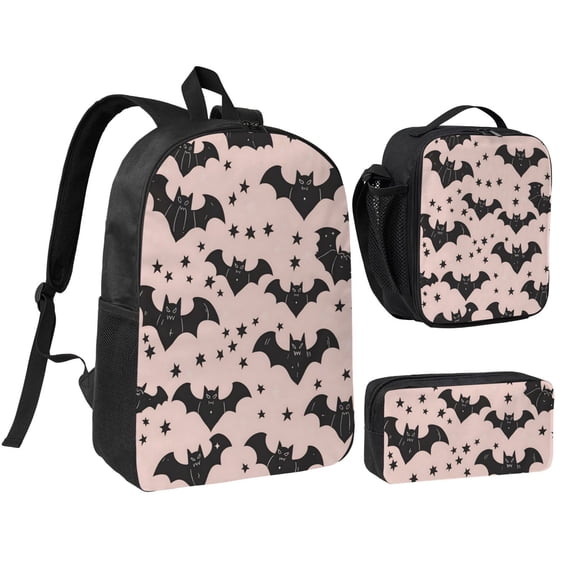 Bat & Stars Blanket Backpack Set 3pc ，Backpack with Lunch Bag and Bag 17 Inch