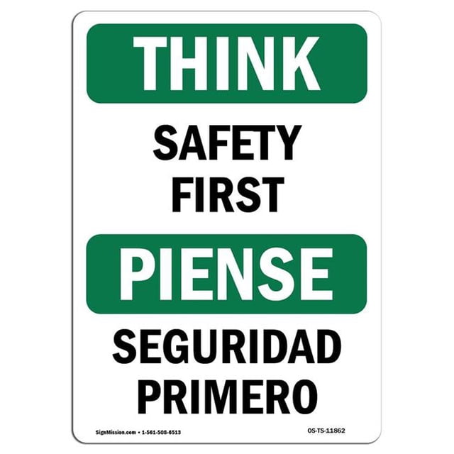 SignMission OS-TS-A-1218-L-11862 12 x 18 Po Signe de Pensée OSHA - Bilingue