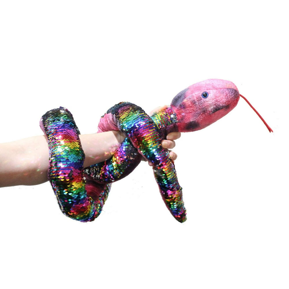Jumbo 64" Plush RAINBOW Snake with Mermaid 2Color Reversible Sequin