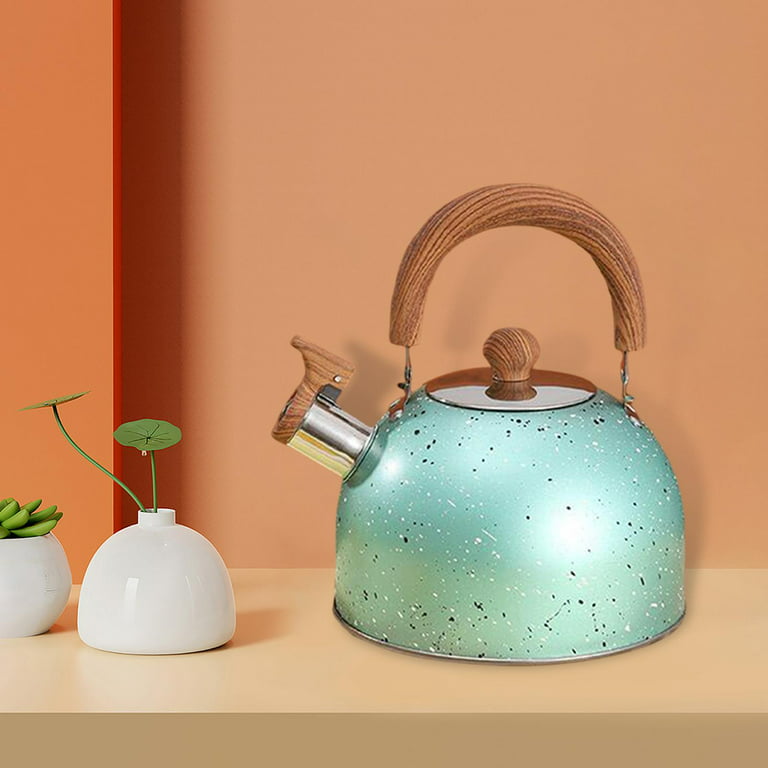 3L Loud Whistle tea Kettle for Stovetop, Unique Stainless Steel with Wood  Handle Tea Pots for Tea Boiling water for heat Source Green 