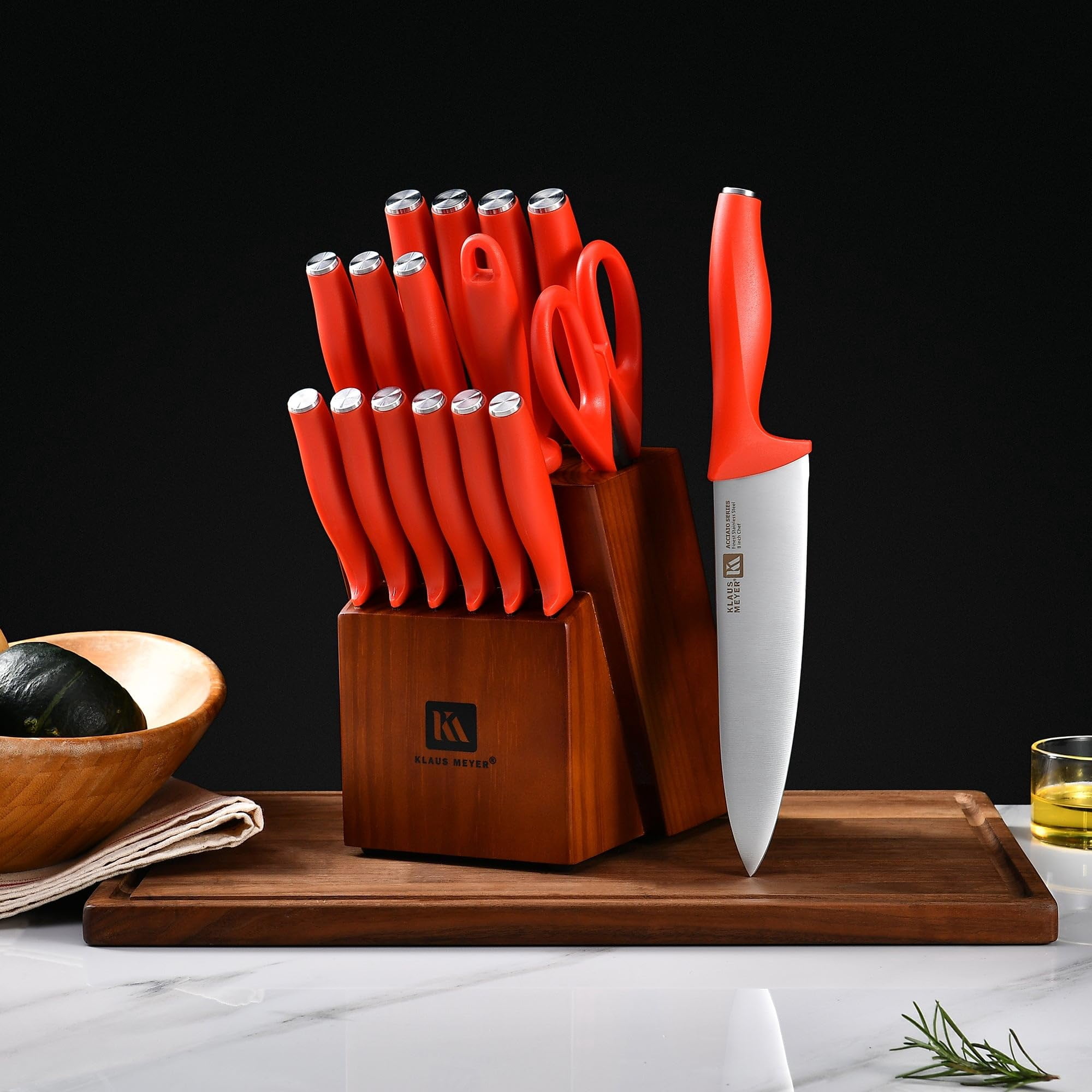 Klaus Meyer Acciaio High Carbon Stainless Steel 17 Piece Kitchen Knife Block Set (Red)