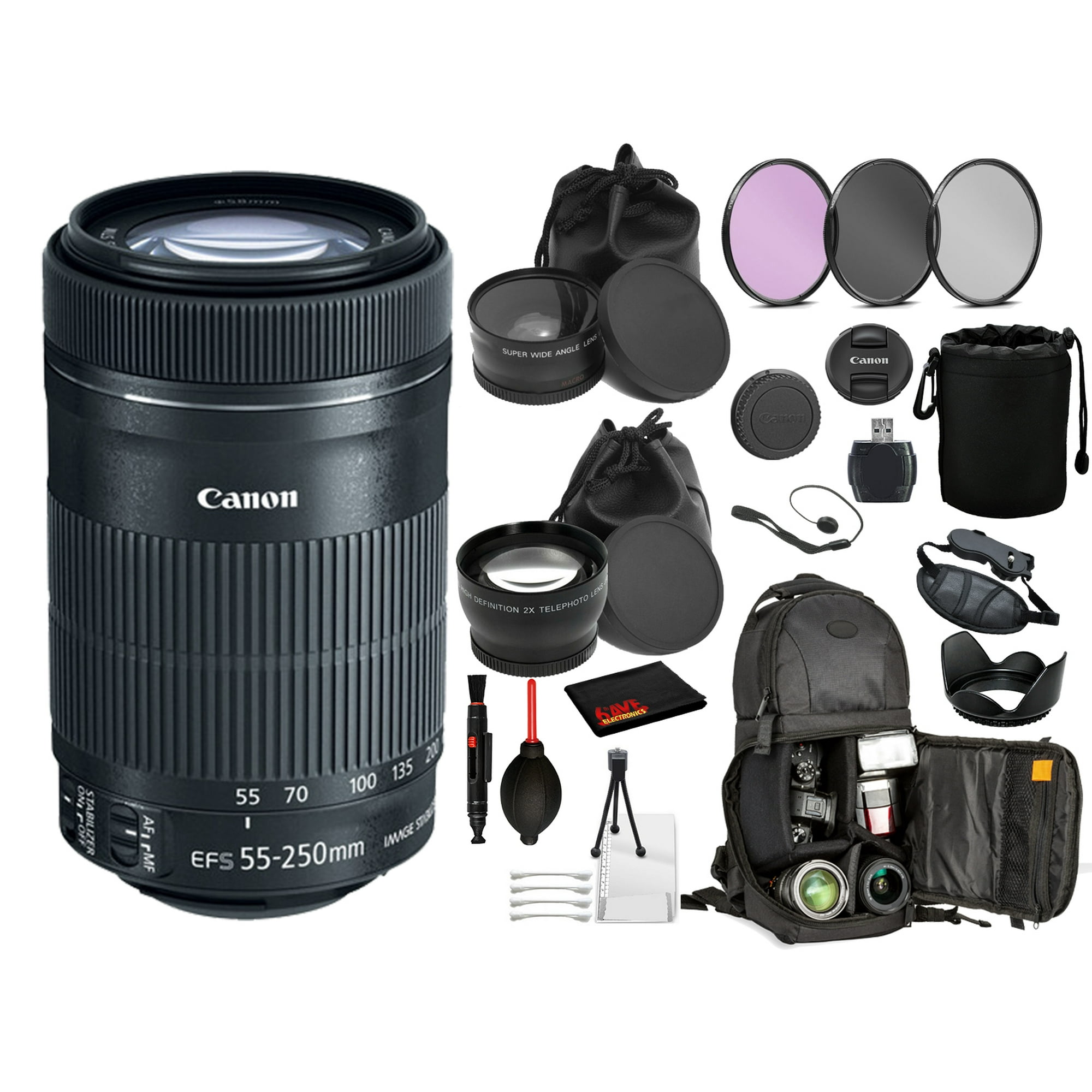 Canon EF-S 55-250mm f/4-5.6 IS STM Lens with Bundle Package Deal