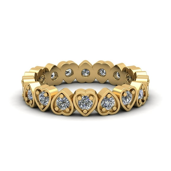 Natural .60Ct Round Cut Brilliant Diamond Heart Women's Anniversary Wedding Eternity Band Ring Solid 14k Yellow Gold G SI1