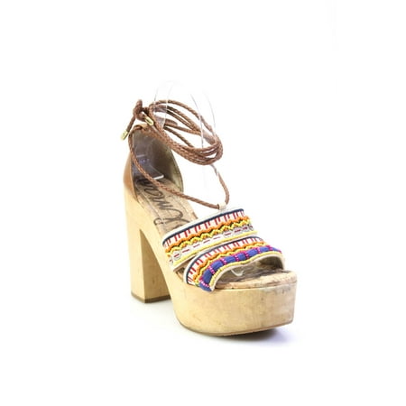 

Pre-owned|Sam Edelman Womens Beaded Platform Wedge Heels Beige Multicolor Size 7.5