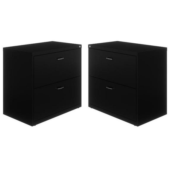 Home Square 2 Drawer Lateral Metal Filing Cabinet Set in Black (Set of 2)