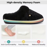 HomeTop Womens Comfy Clog Slippers Soft Warm Non-slip Indoor House Shoes with Fuzzy Collar Dark Black, 7-8 US