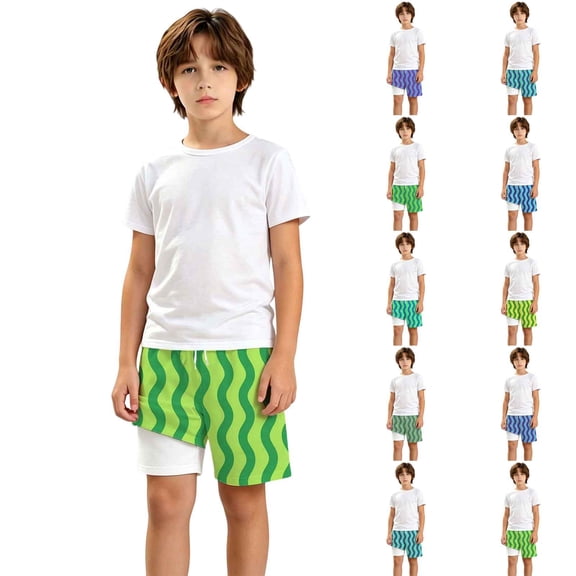sususu Boys Swim Trunks with Compression Liner 2 in 3 Quick-Dry Swim Shorts Men Board Shorts Swimwear for Swimming Beach Green 5-6 Years