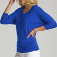 thumbnail image 3 of Women's Luxe Rayon V Neck Dolman 3/4 Sleeve With Side Ruched Top Lightweight fabric with Great Stretch RoyalBlue 2X, 3 of 5