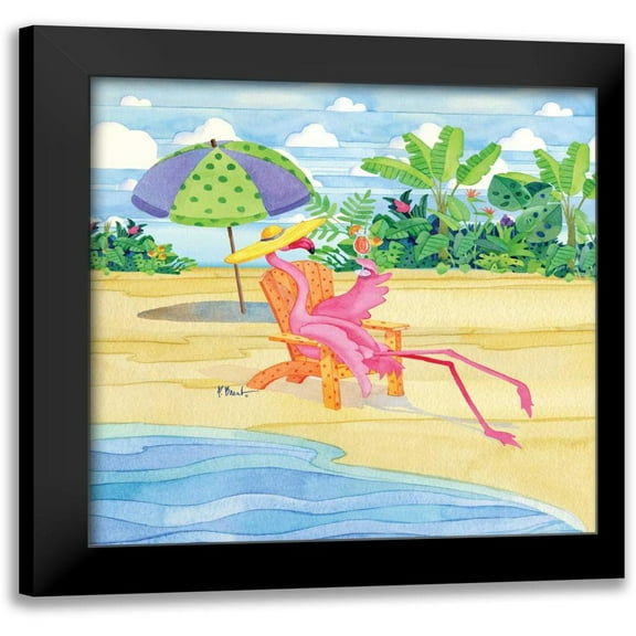 Brent, Paul 12x12 Black Modern Framed Museum Art Print Titled - Beach Chair Flamingo