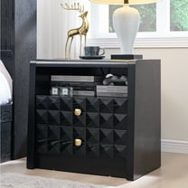 AsterOutdoor Modern Nightstand with Charging Station, Wood End Table w/Diamond Panel Decorate, 2 Storage Drawers, for Bedroom, Living Room
