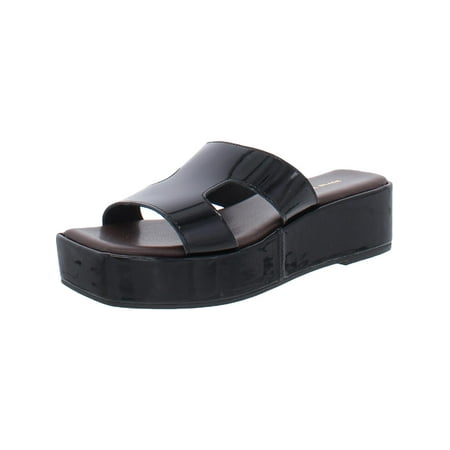 

All Black Womens Leather Slip On Platform Sandals