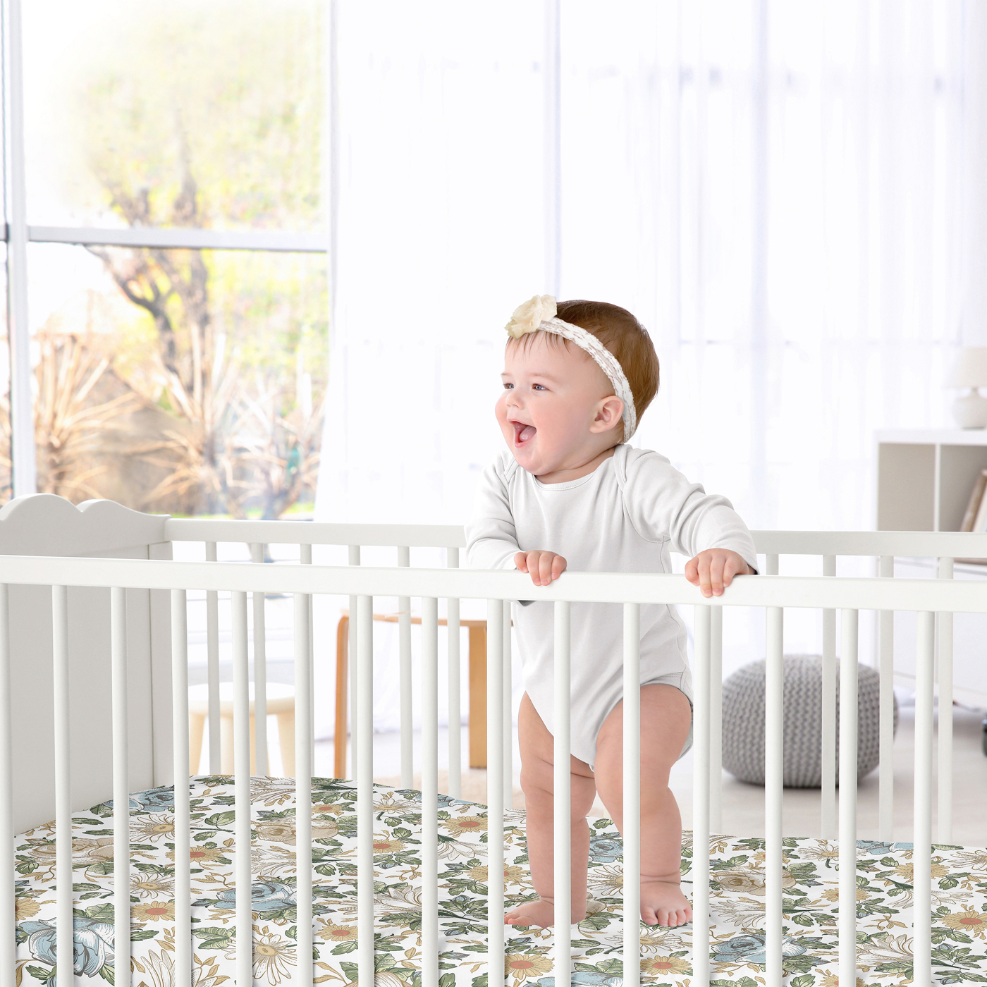 Sweet Jojo Designs Vintage Floral Blue and Yellow Fitted Crib Sheet