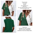 thumbnail image 3 of Camiseta de verano con cuello en V y botones oblicuos, Top informal cómodo para mujer para ir de compras y trabajo, 3 of 6