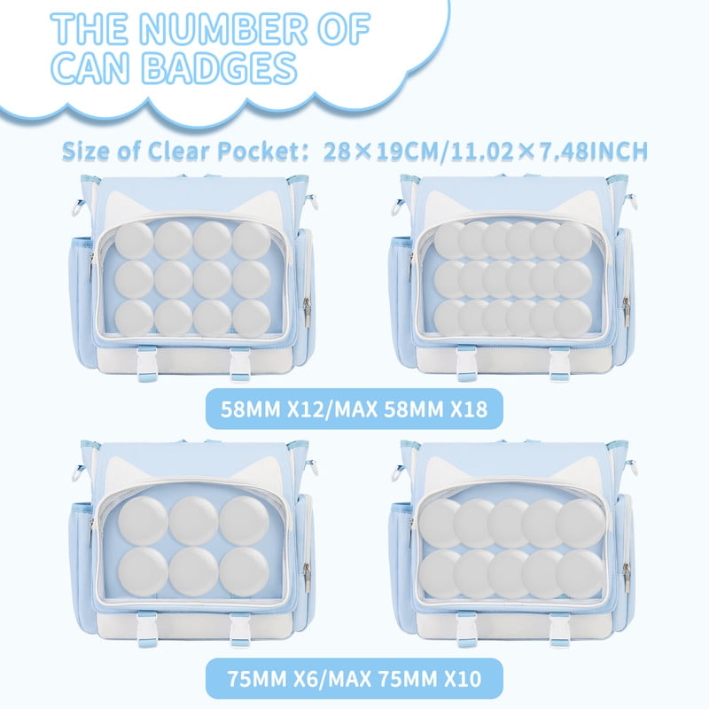 TINYAT Backpack for Women Cute Crossbody Bag DIY Kawaii Anime Y2K Cat Ita Bag for Shop Concert College Blue