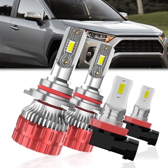LECCIBUB LED Headlight Bulbs License Plate Lights Compatible With Toyota RAV4 2016-2018,9012 High Low Beam  H11 Fog Lights License Plate Lights, 6500K White Light, Pack of 6
