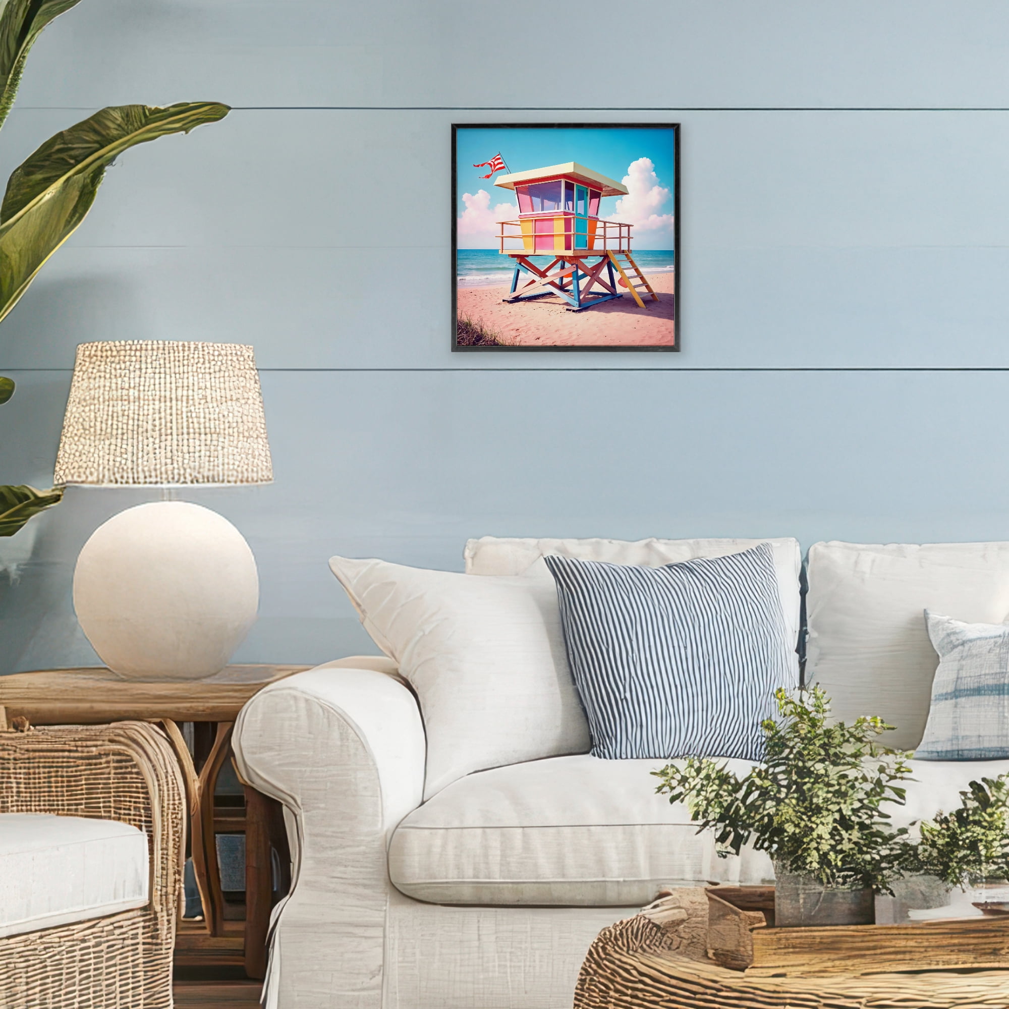 Stupell Industries Colorful Sunny Beach Tower Black Framed Giclee Art, design by Creative Studio