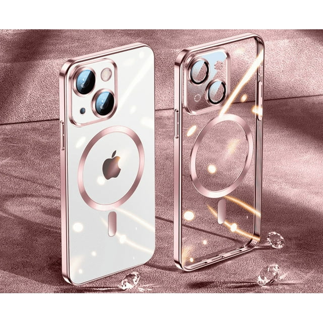 Phone Case for Iphone 14 15 plus pro max Electroplated magnetic absorption transparency phone case
