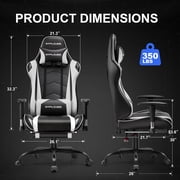 GTPLAYER Gaming Chair with Footrest PU Leather Office Chair with Adjustable Headrest, White