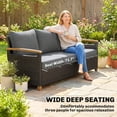 thumbnail image 5 of Outsunny 3 Seater Outdoor Couch Sofa, PE Wicker Patio Sofa with Wide Deep Seat, 4" Cushions, Wood-Effect Armrests and Legs, Gray, 5 of 9